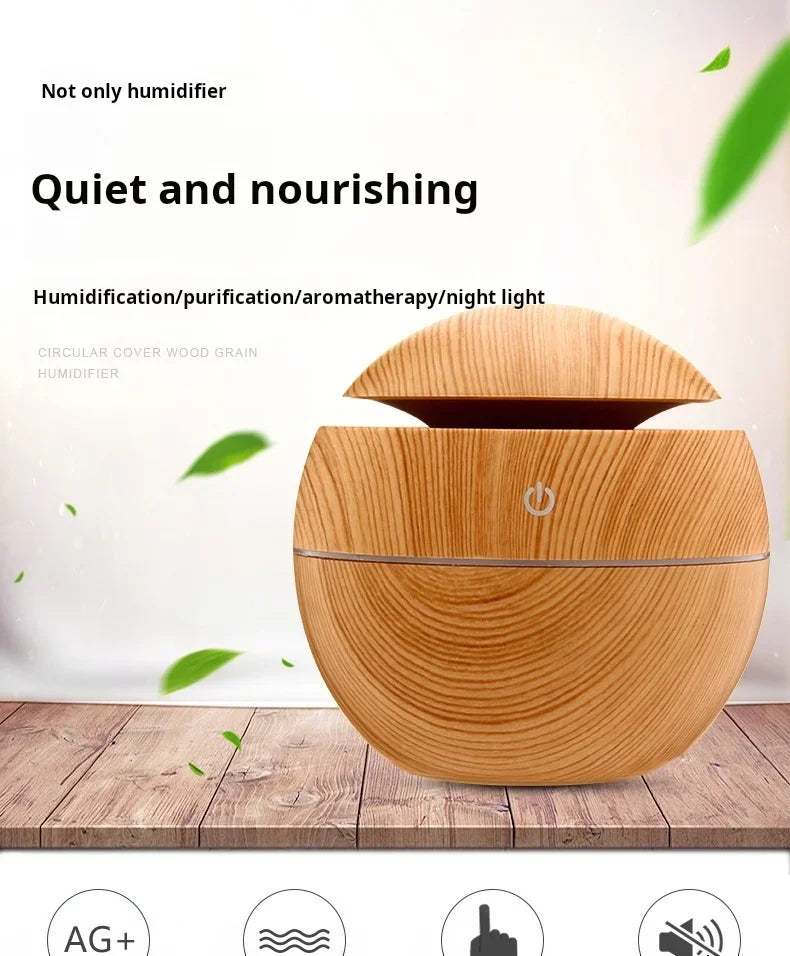 Wood Grain round Spray Mushroom Humidifier Silent USB Car Home Air Aromatherapy Machine Humidifier